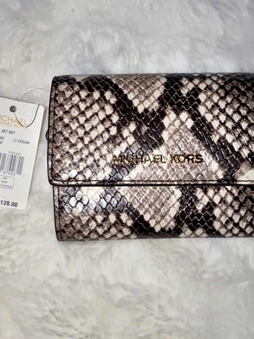 Michael Kors Jet Set XS Trifold Wallet Brown & White